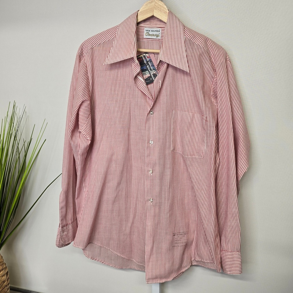 Van Heusen Century Vintage Striped Button‎ Down Shirt Mens 17 33 Long Sleeve